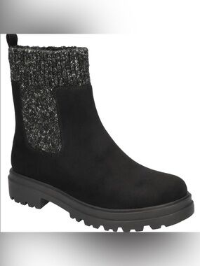Bella Vita Black Ankle Boot with Charcoal Knit Cuff Size 6